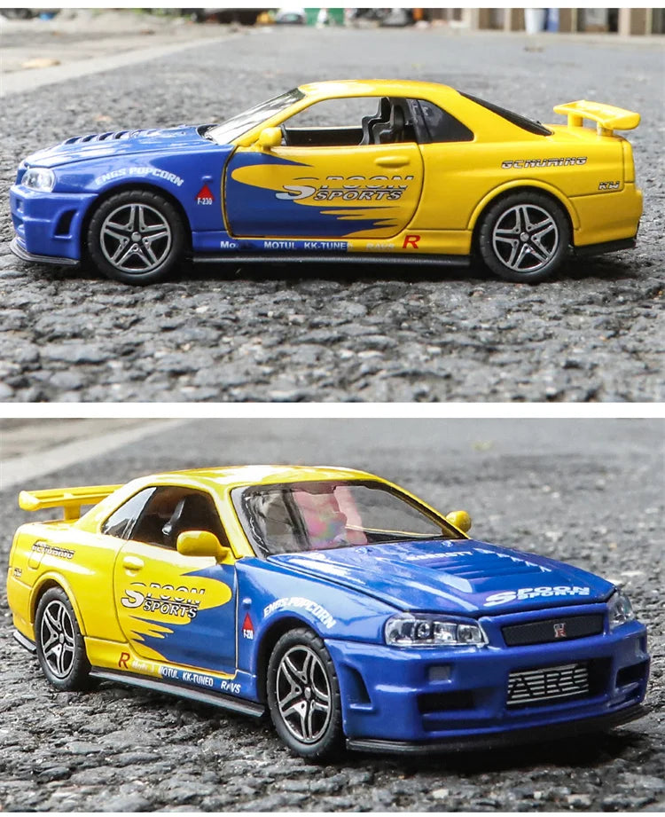 🚗 Miniatura GTR R34 Skyline 1:32 – Carro Colecionável de Liga Metálica | Modelo Fast & Furious | Brinquedo Decorativo