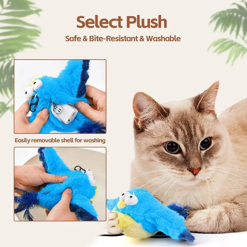 Brinquedo Interativo para Gatos - Pássaro de Pelúcia com Chirp e Catnip (Não Voa)