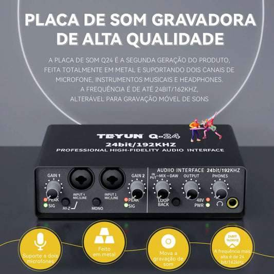TEYUN Professional Sound Card Audio Mixer – Mixer de Áudio para Estúdio e Gravação ao Vivo