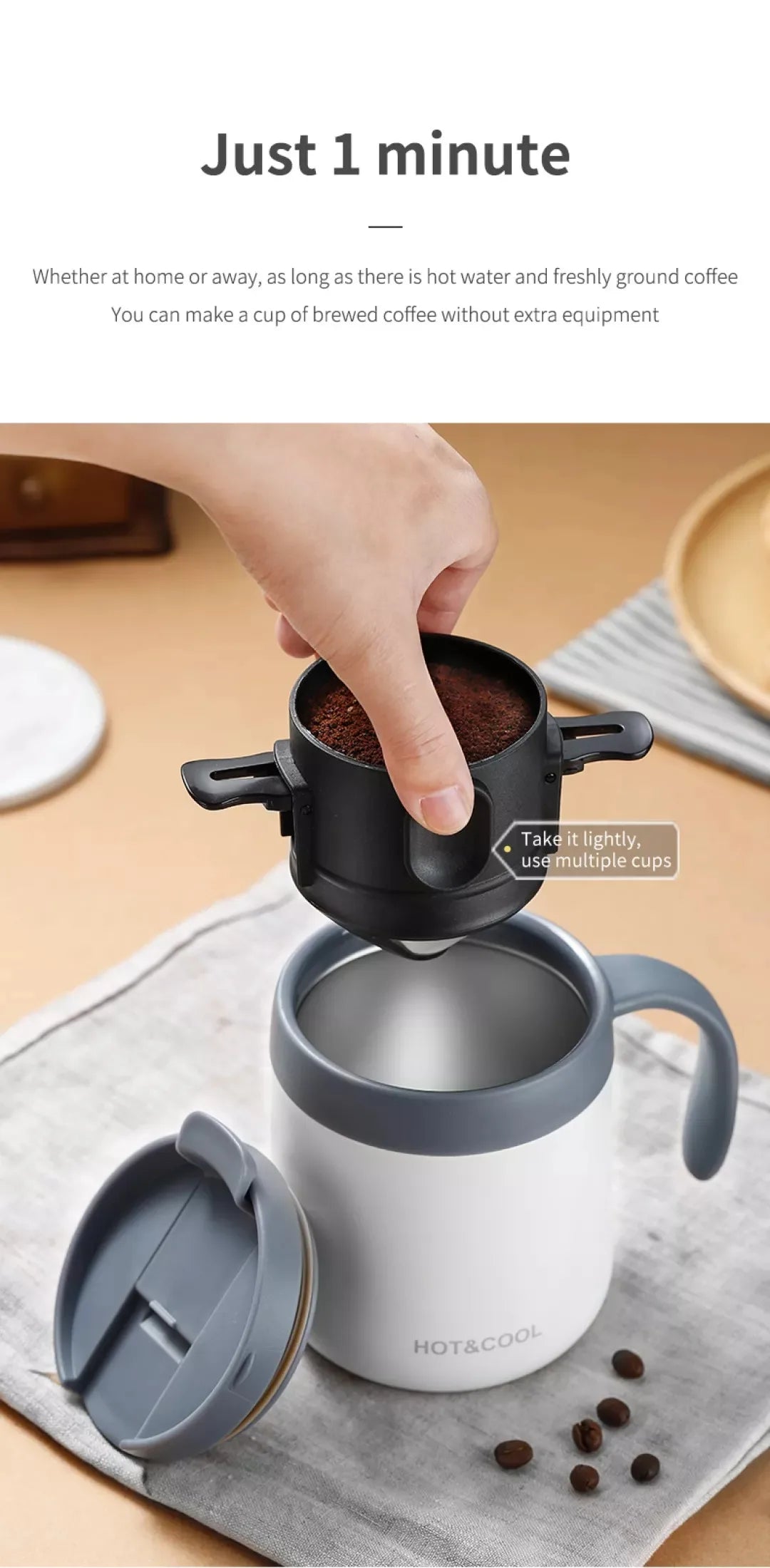 Filtro de Café Portátil em Aço Inoxidável 304 – Reutilizável e Sustentável