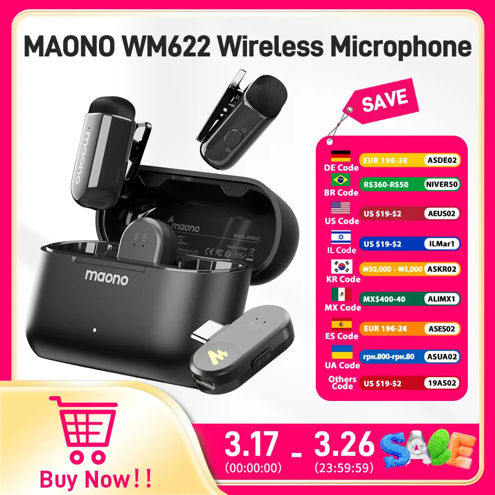Microfone de Lapela Sem Fio Maono T1Mini – Qualidade Profissional para Criadores de Conteúdo!