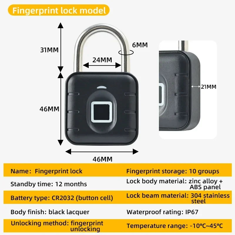 Fechadura Digital Inteligente EGFirtor Tuya – Biometria, Senha e App | Smart Lock à Prova D’Água IP67 para Portas de Madeira, Vidro, Aço ou Armários
