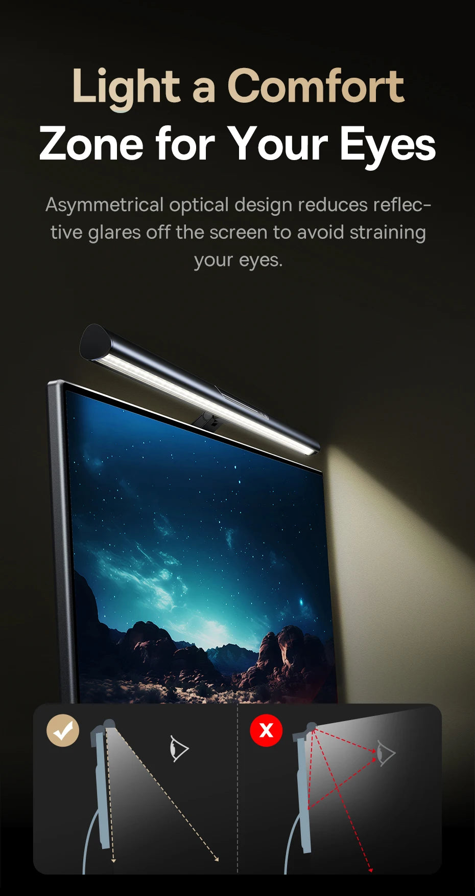 Luminária Magnética Baseus para Tela de Computador – Luz de Mesa LED Ajustável, Controle por Toque e Iluminação para Leitura