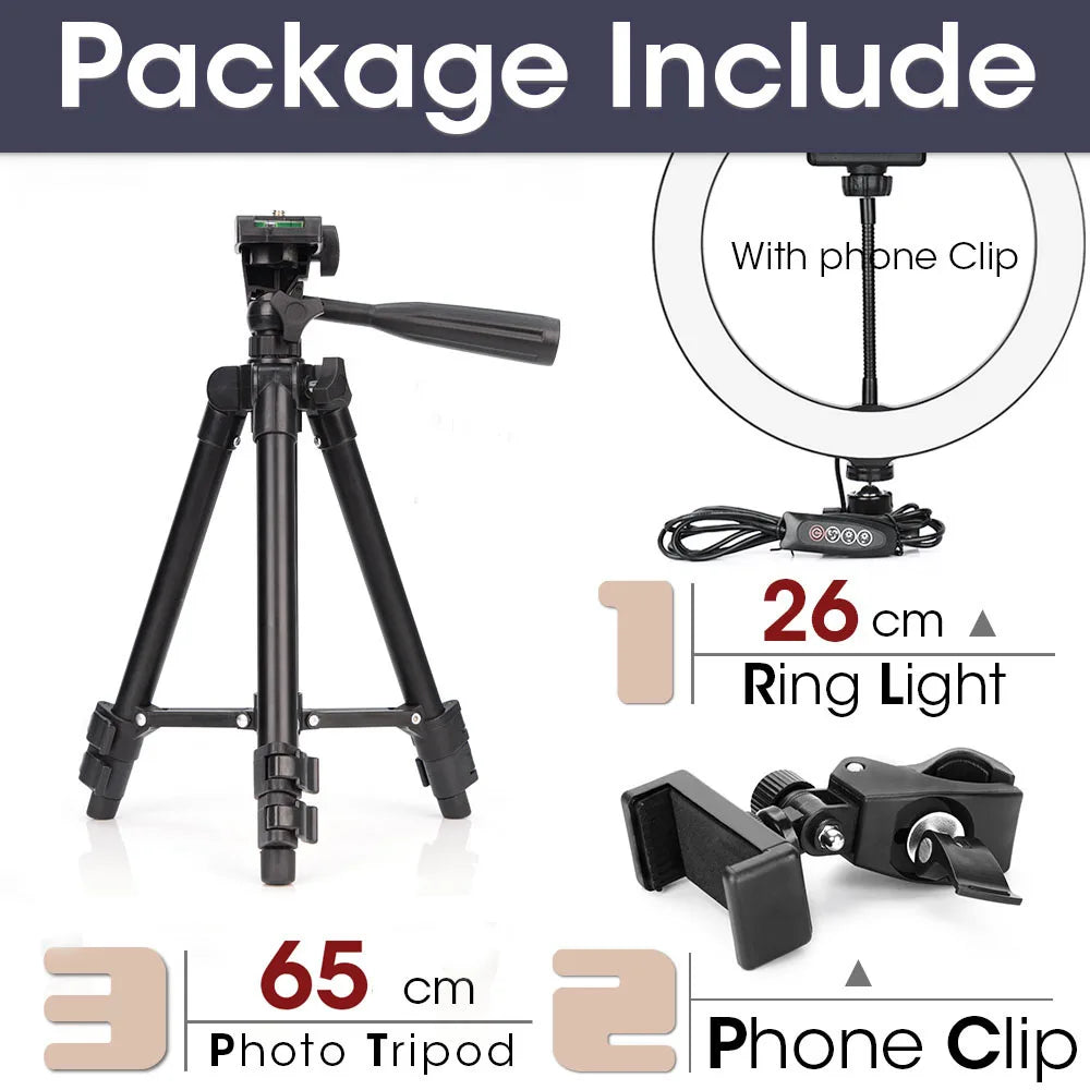 Ring Light LED Lamp com Tripé – Iluminação Profissional para Fotos e Vídeos