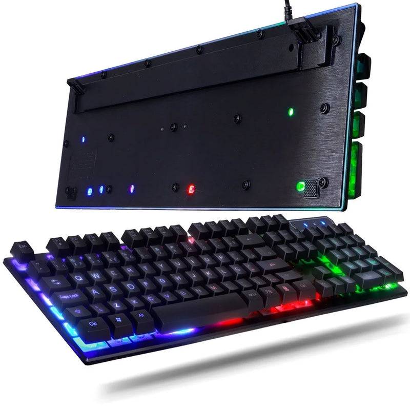 Kit Gamer: Teclado Semi-Mecânico + Mouse 3200DPI USB RGB Iluminado