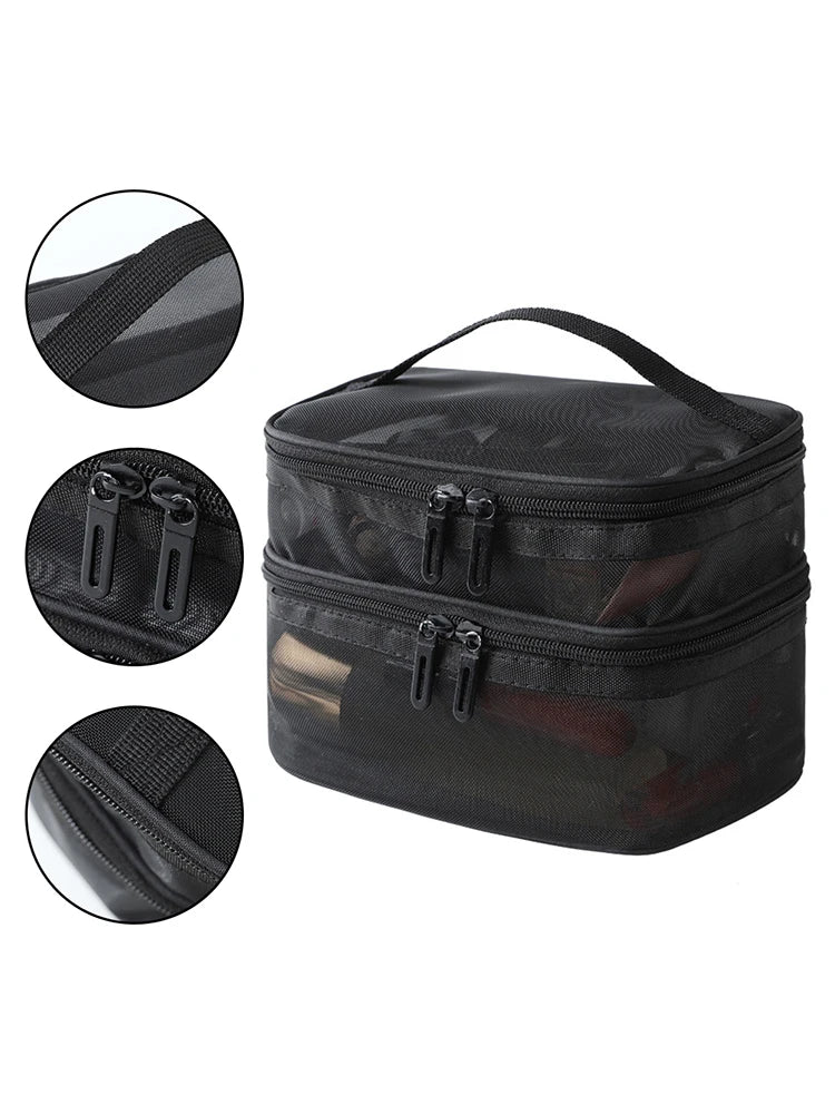 Double Layer Mesh Makeup Bag – Organização e Estilo em Cada Detalhe