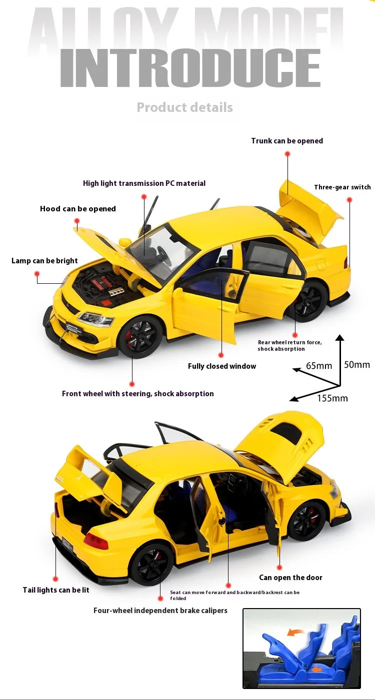 🏎️ Miniatura Mitsubishi Lancer Evolution IX 1:32 Maisto – Supercarro JDM com Luz, Som e Volante à Direita (Diecast)