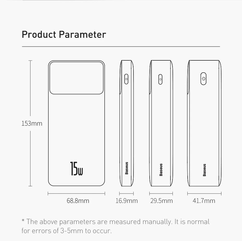 Baseus 30000mAh Power Bank Portable Charger External Battery Fast Charging Pack Powerbank For POCO Xiaomi mi PoverBank