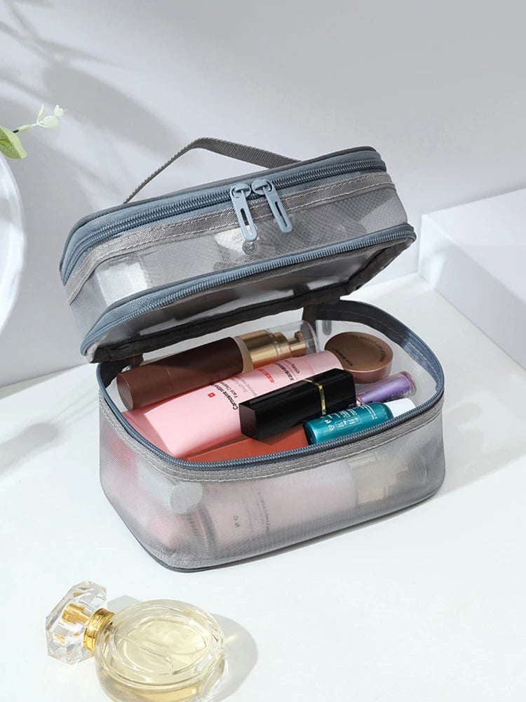 Double Layer Mesh Makeup Bag – Organização e Estilo em Cada Detalhe