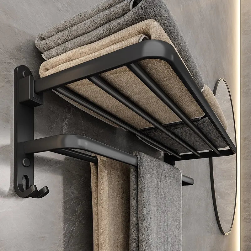 Suporte de Toalha Dobrável Preto Fosco - Elegância e Funcionalidade!