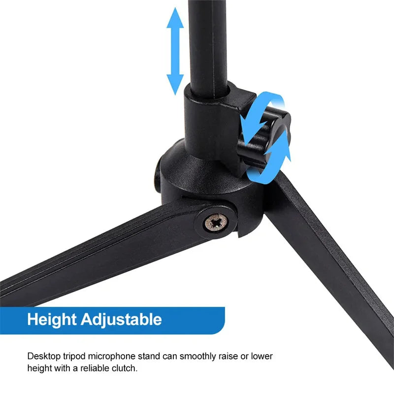 Suporte de Microfone Ajustável – Tripé Portátil para Mesa | Compacto e Leve!