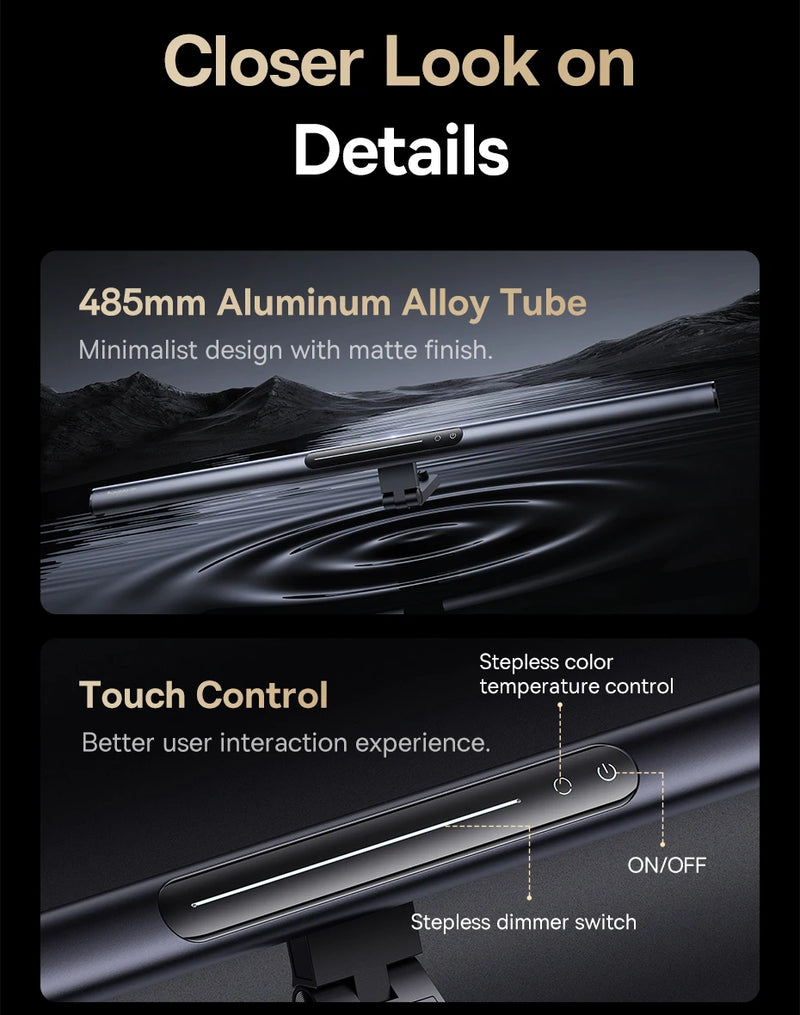 Luminária Magnética Baseus para Tela de Computador – Luz de Mesa LED Ajustável, Controle por Toque e Iluminação para Leitura