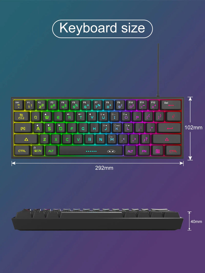 MageGee Mini 60% Gaming Keyboard – Teclado Compacto e Ergonômico com Retroiluminação RGB