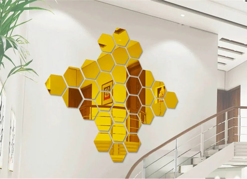 Adesivo de Espelho 3D Hexagonal para Parede - Decoração Moderna e Personalizada