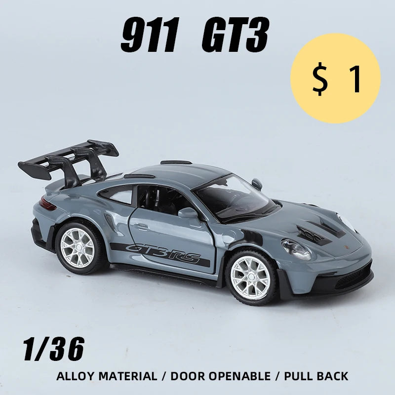 🏎️ Miniatura Porsche 911 GT3 RS 1:36 – Supercarro Esportivo em Liga Metálica com Sistema Pull Back (Diecast)