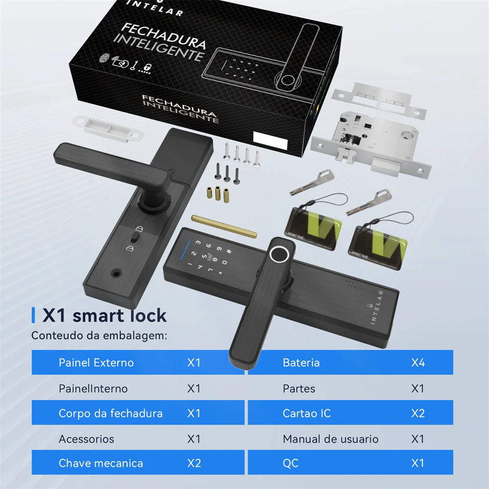 Fechadura Digital Tuya X1 Wi-Fi com Câmera, Biometria e Reconhecimento de Veia | Desbloqueio por App, Senha, Cartão e Chave | IP66 à Prova d’Água