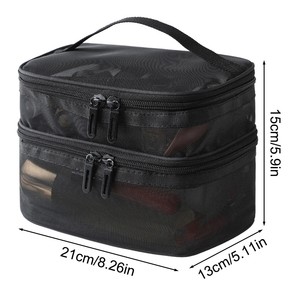 Double Layer Mesh Makeup Bag – Organização e Estilo em Cada Detalhe