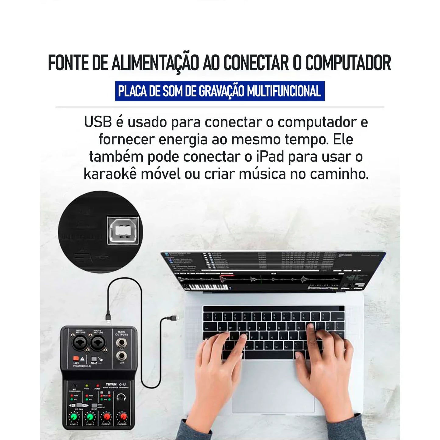 TEYUN Professional Sound Card Audio Mixer – Mixer de Áudio para Estúdio e Gravação ao Vivo