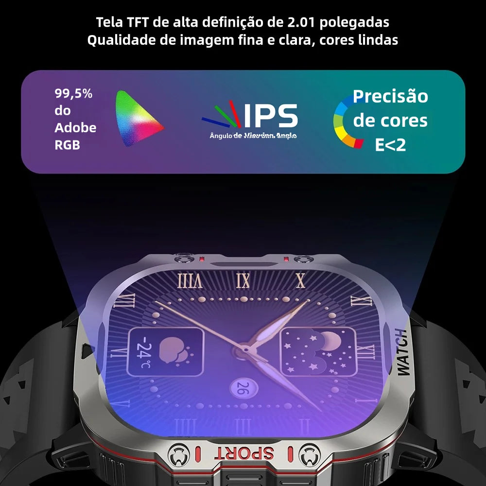 Smartwatch Esportivo 2.01" com Monitor de Saúde e Chamadas Bluetooth