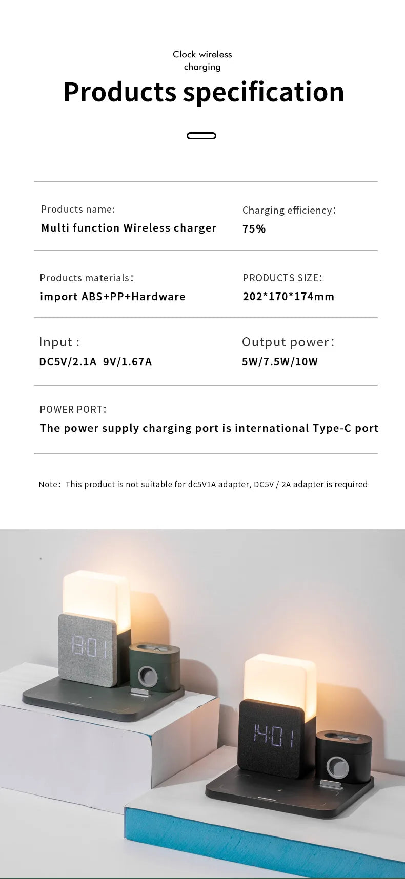 Luminária LED Multifuncional com Carregamento Rápido – Despertador, Luz de Mesa e Estação de Carregamento 4 em 1