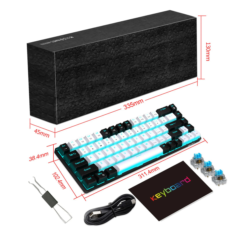 Teclado Mecânico 68 Teclas RGB – Switch Azul, Hot Swappable, Ergonômico para Jogos e Escritório