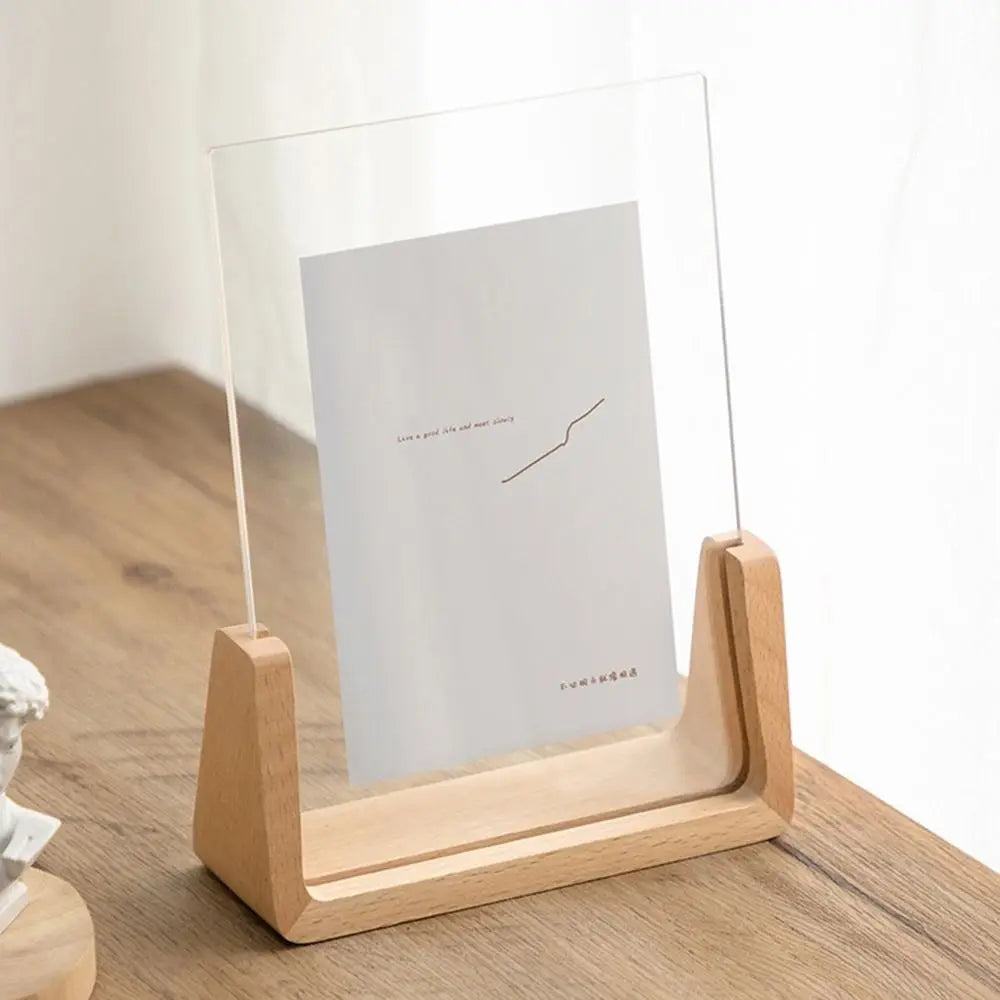 Porta-Retrato Criativo em Formato U de Acrílico com Madeira Nogueira/Bétula para Mesa - Decoração de Casamento ou Escritório