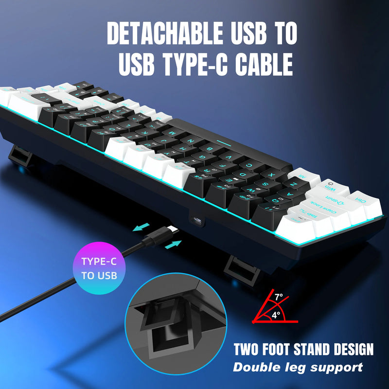 Teclado Mecânico 68 Teclas RGB – Switch Azul, Hot Swappable, Ergonômico para Jogos e Escritório