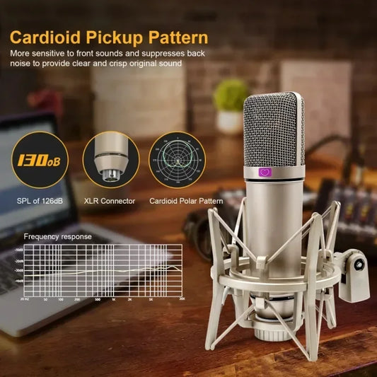 Condenser Microphone – Microfone Profissional para Gravação, Podcasting, Voz e Transmissão Ao Vivo