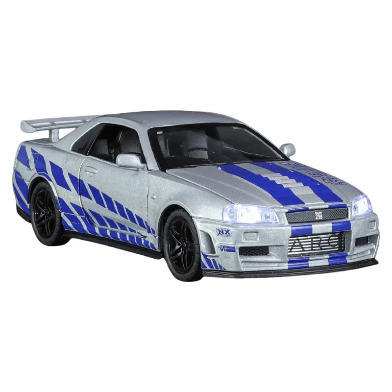 🚗 Miniatura GTR R34 Skyline 1:32 – Carro Colecionável de Liga Metálica | Modelo Fast & Furious | Brinquedo Decorativo