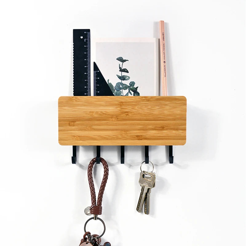 Porta-Chaves de Parede em Bambu com 6 Ganchos – Suporte Organizador Decorativo para Chaves, Casacos e Acessórios | Estilo e Funcionalidade no Seu Lar