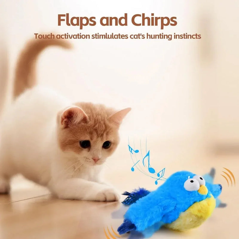 Brinquedo Interativo para Gatos - Pássaro de Pelúcia com Chirp e Catnip (Não Voa)