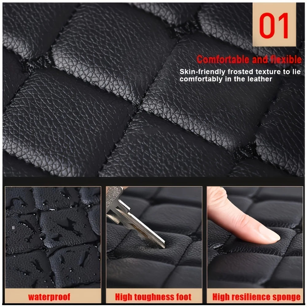 Kit com 5 Tapetes de Carro Universais em Couro Sintético – Impermeáveis, Elegantes e de Alta Proteção