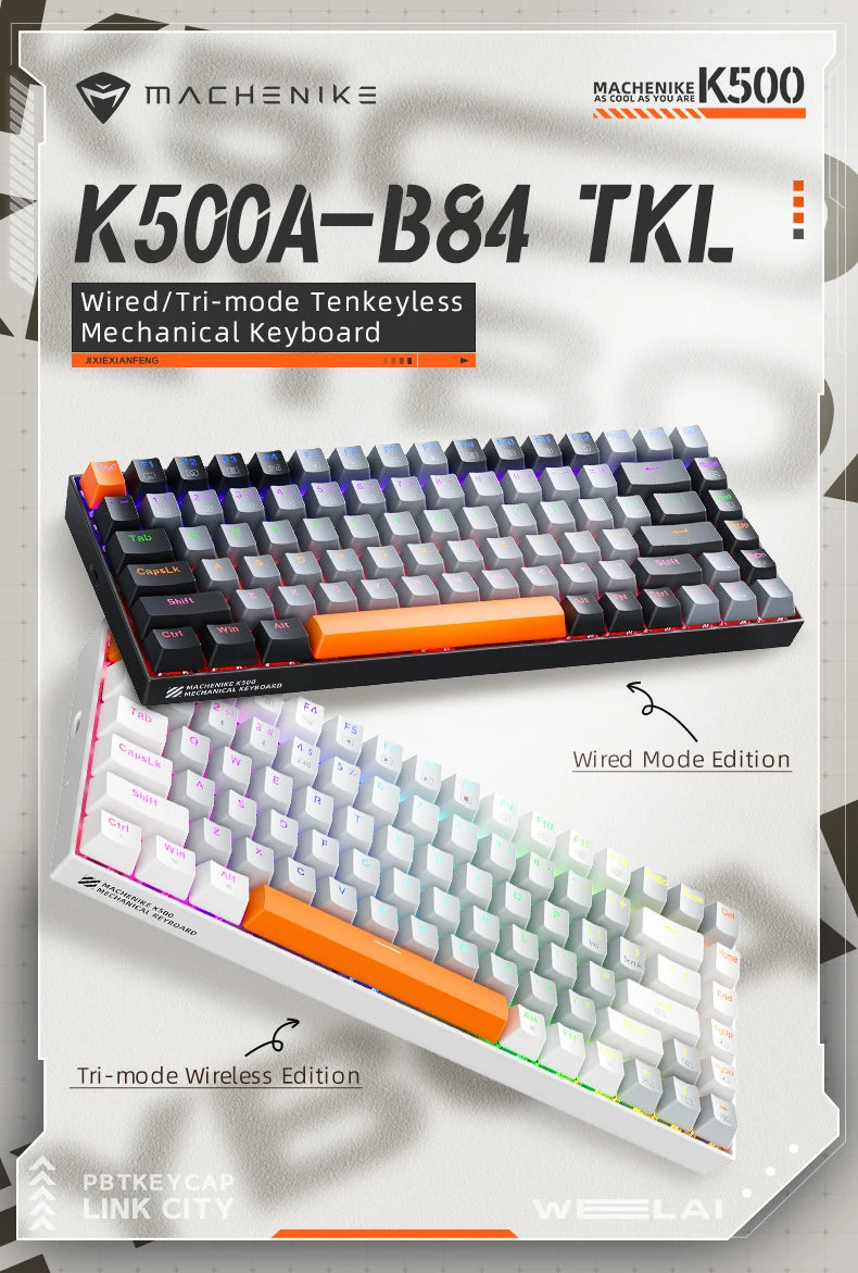 Teclado Mecânico Machenike K500A-B84 – 75% TKL Hot-Swappable, Iluminação Monocromática, 84 Teclas, Para PC e Laptop