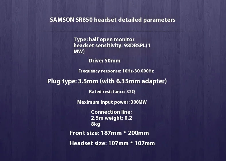 SAMSON SR850 Headphones – Fones de Ouvido Semi-Fechados Profissionais para Gravações