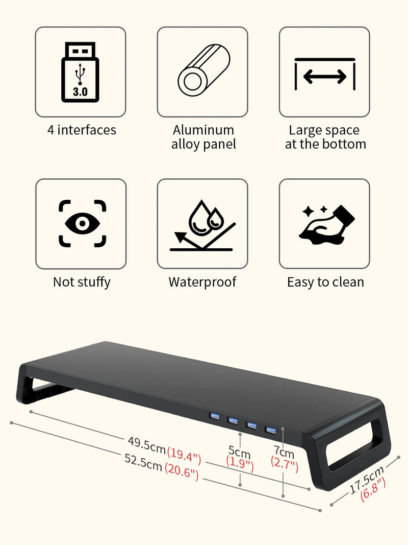 Suporte para Monitor com ou sem Hub USB 3.0 – Elevação Ergonômica e Organização para Desktop