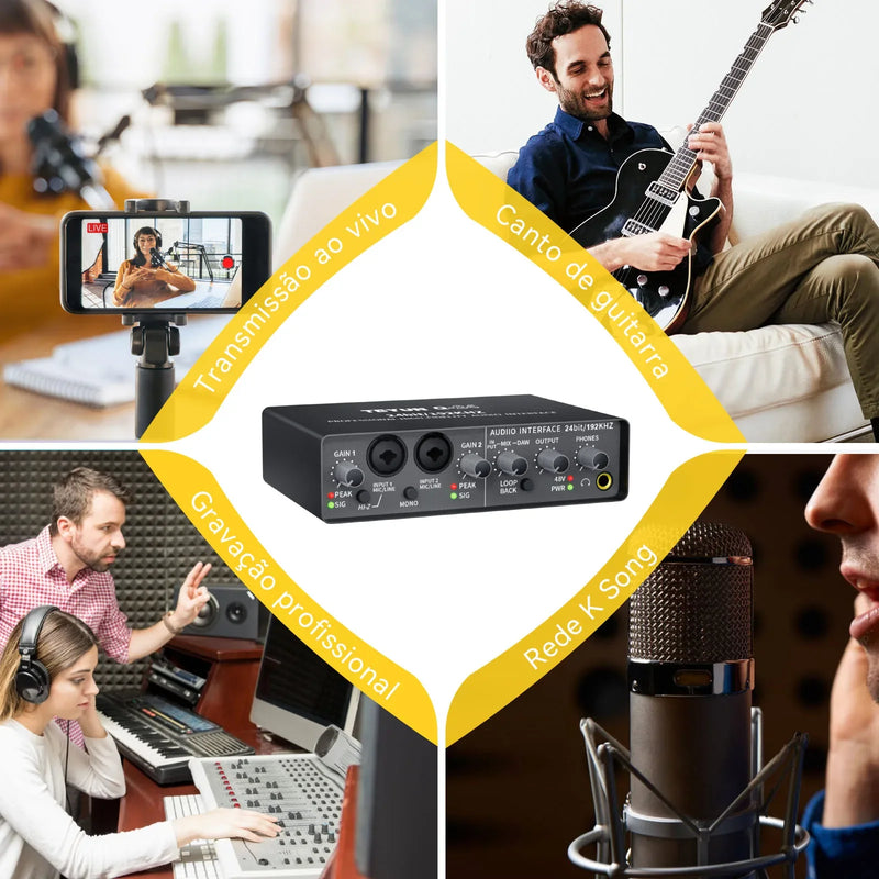 TEYUN Professional Sound Card Audio Mixer – Mixer de Áudio para Estúdio e Gravação ao Vivo