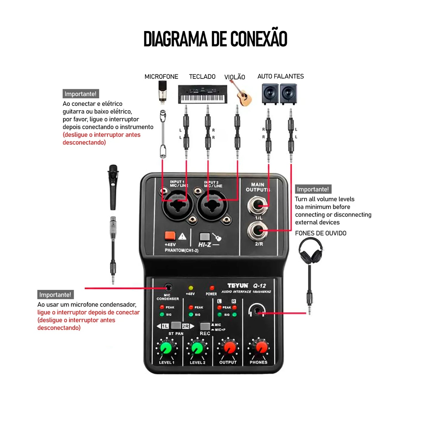 TEYUN Professional Sound Card Audio Mixer – Mixer de Áudio para Estúdio e Gravação ao Vivo