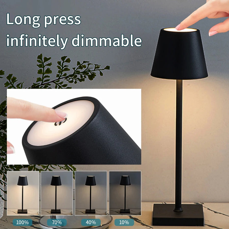 Rechargeable LED Table Lamp - Touch Switch, 3 Levels Dimmable Desk Light