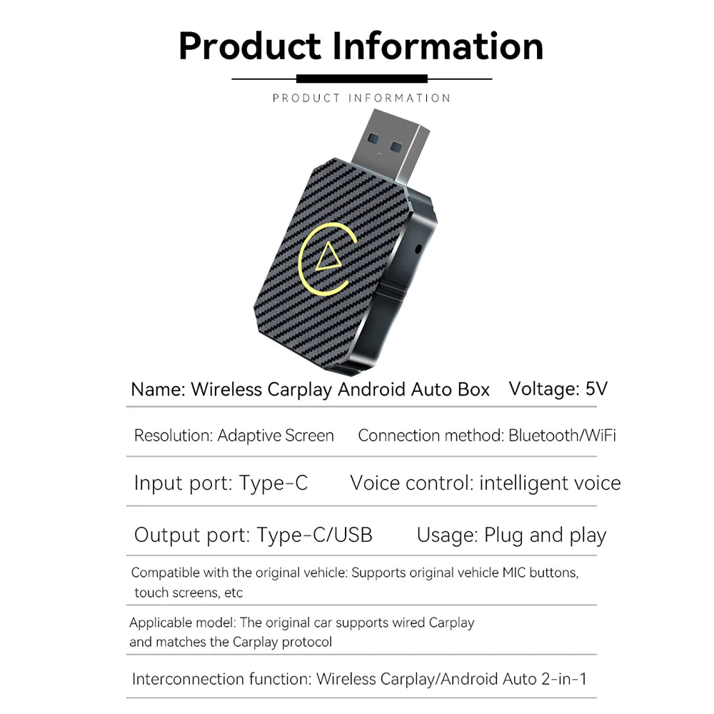 Adaptador 2 em 1 Wireless CarPlay e Android Auto – Conectividade Inteligente Plug &amp; Play para Seu Veículo