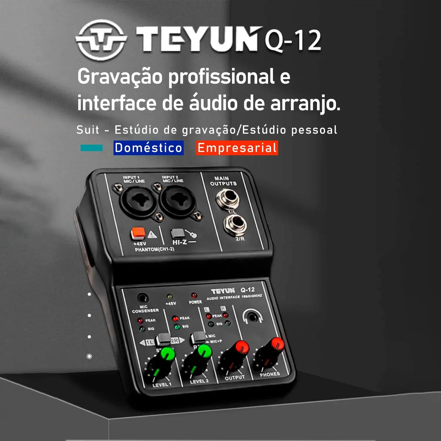 TEYUN Professional Sound Card Audio Mixer – Mixer de Áudio para Estúdio e Gravação ao Vivo