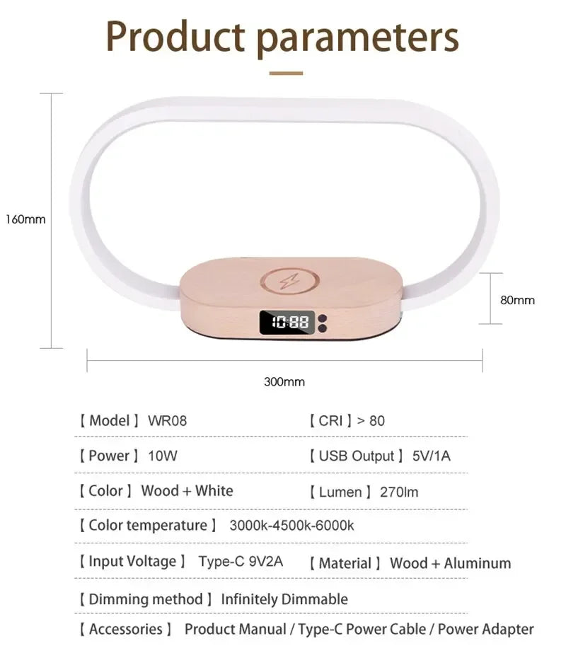 Carregador Sem Fio Multifuncional 3 em 1 - Dock, Relógio LED, Luminária e Carregamento Rápido