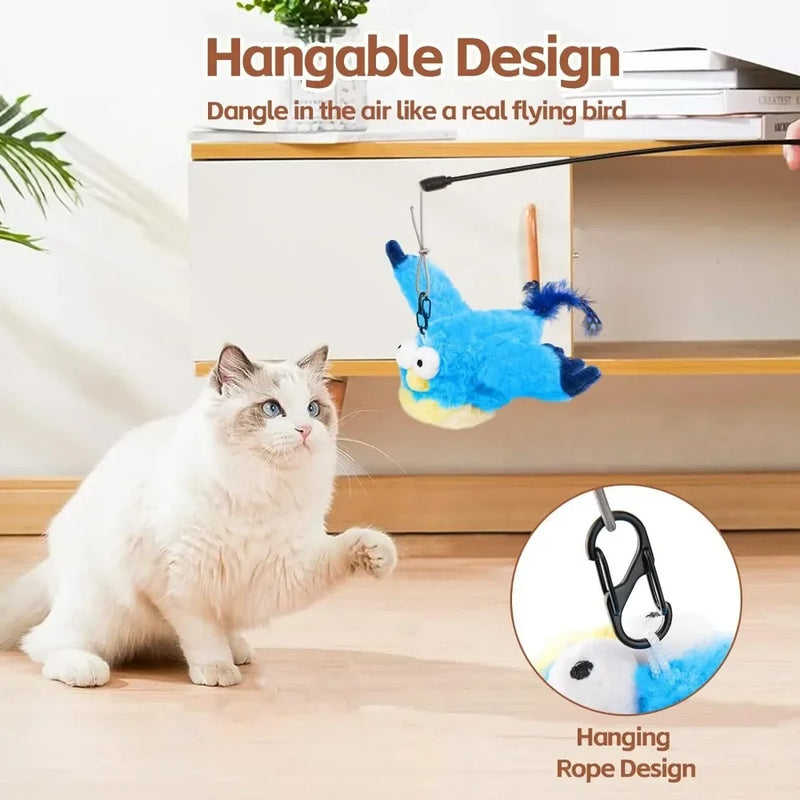 Brinquedo Interativo para Gatos - Pássaro de Pelúcia com Chirp e Catnip (Não Voa)