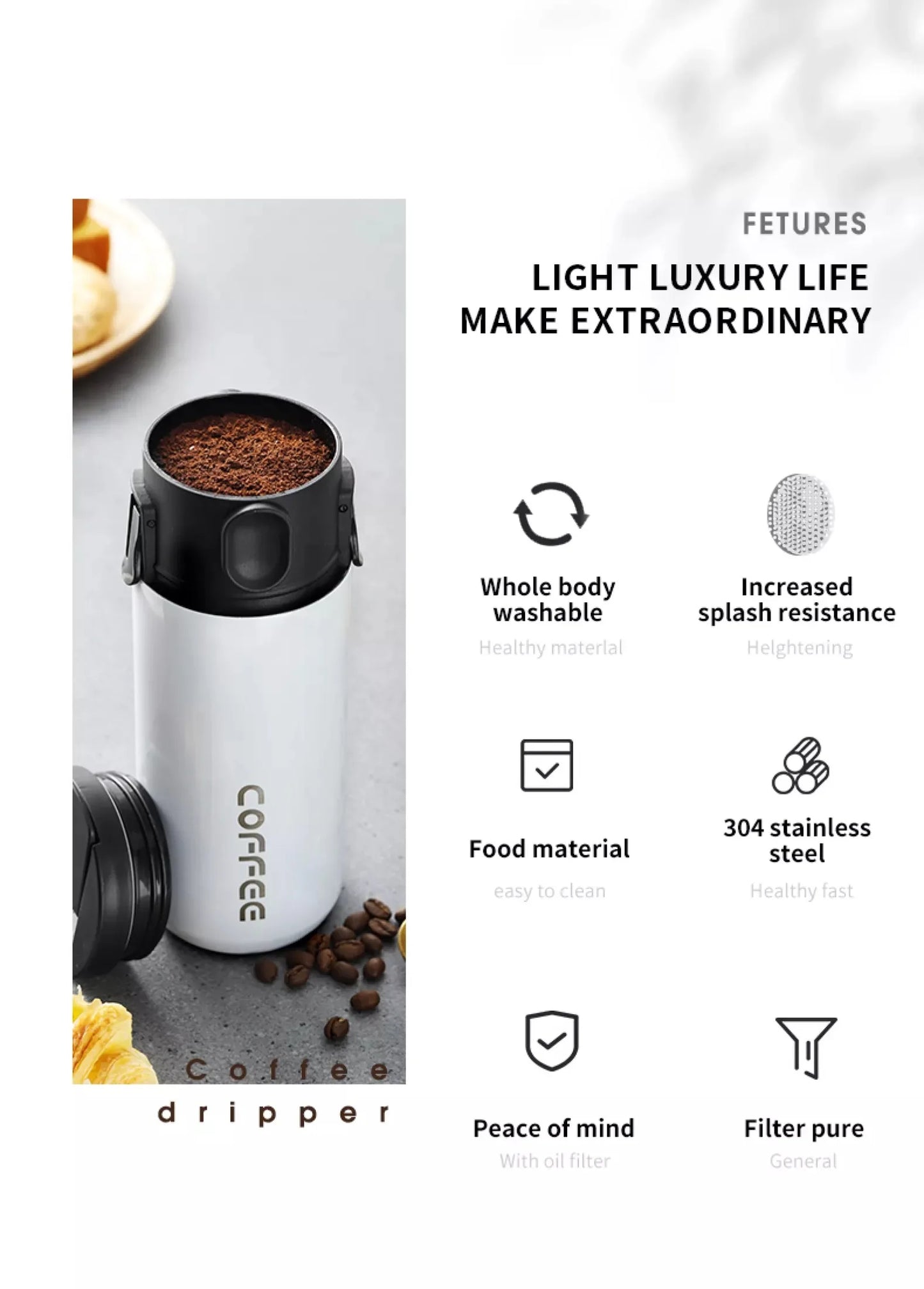 Filtro de Café Portátil em Aço Inoxidável 304 – Reutilizável e Sustentável