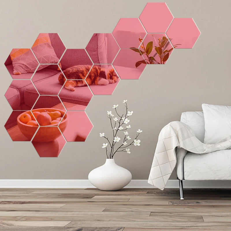 Adesivo de Espelho 3D Hexagonal para Parede - Decoração Moderna e Personalizada