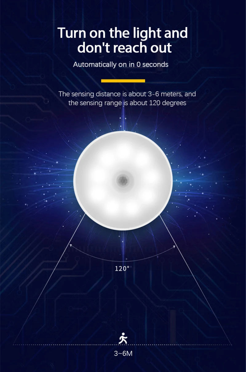 Lâmpada Noturna LED com Sensor de Movimento – Iluminação Automática e Carregamento USB Sem Fio