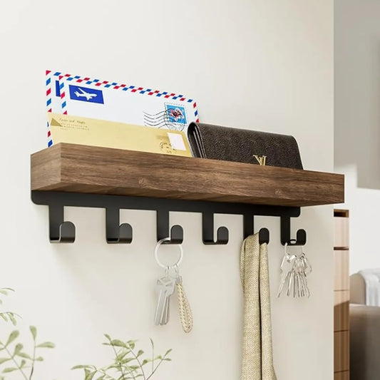 Prateleira de Parede em Madeira – Suporte Flutuante Decorativo para Plantas, Cosméticos e Chaves | Organização e Estilo para o Lar