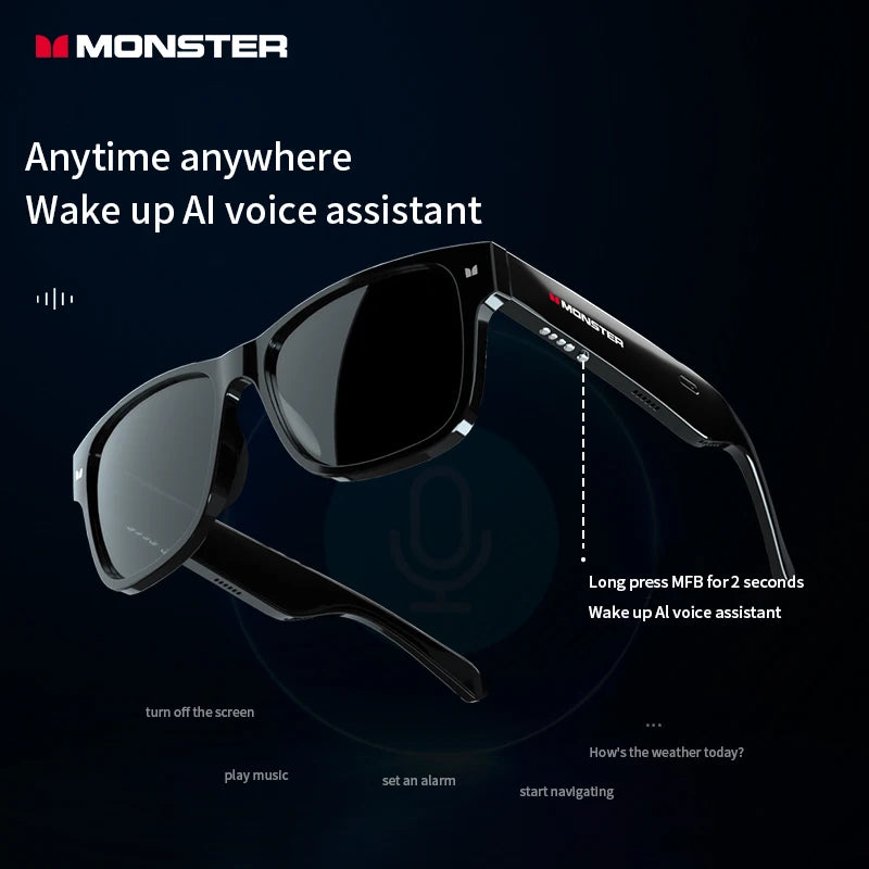 Óculos de Sol Monster com Fones de Ouvido Bluetooth 5.0 Sem Fio - Óculos Esportivos para Música e Chamadas