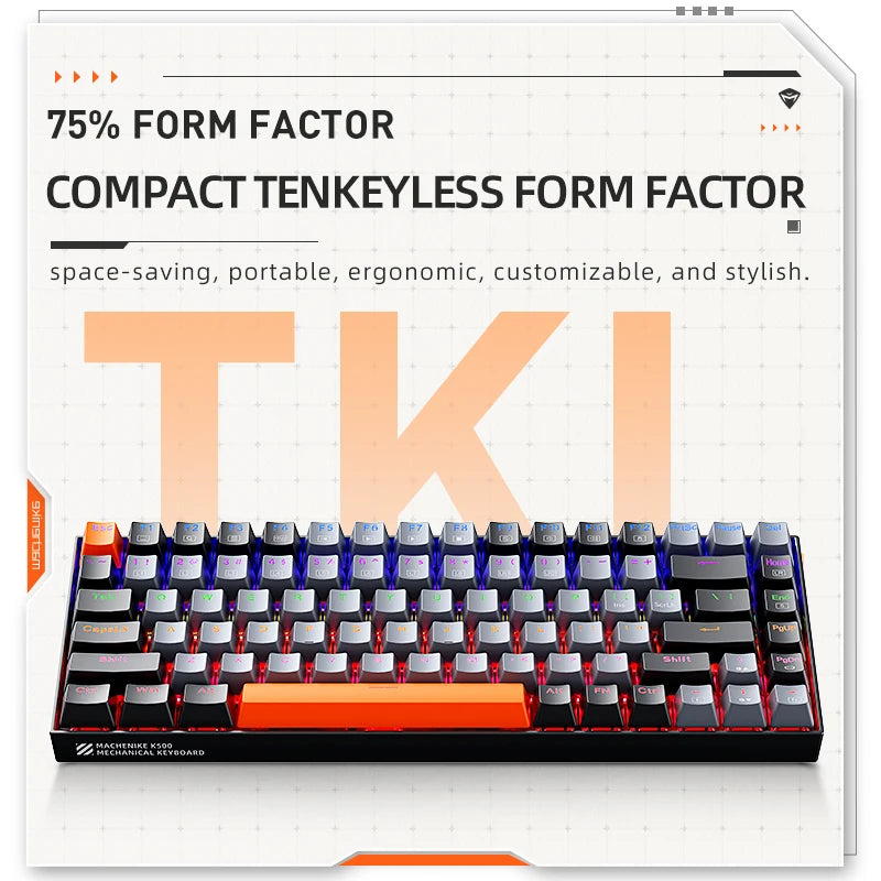 Teclado Mecânico Machenike K500A-B84 – 75% TKL Hot-Swappable, Iluminação Monocromática, 84 Teclas, Para PC e Laptop