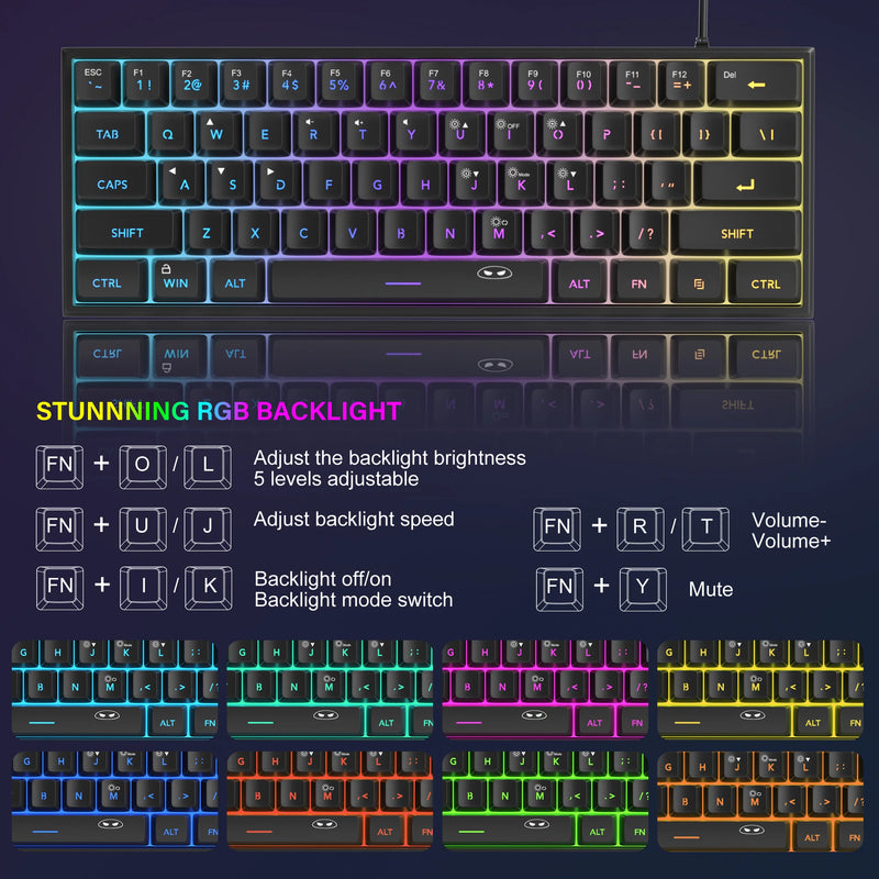 MageGee Mini 60% Gaming Keyboard – Teclado Compacto e Ergonômico com Retroiluminação RGB