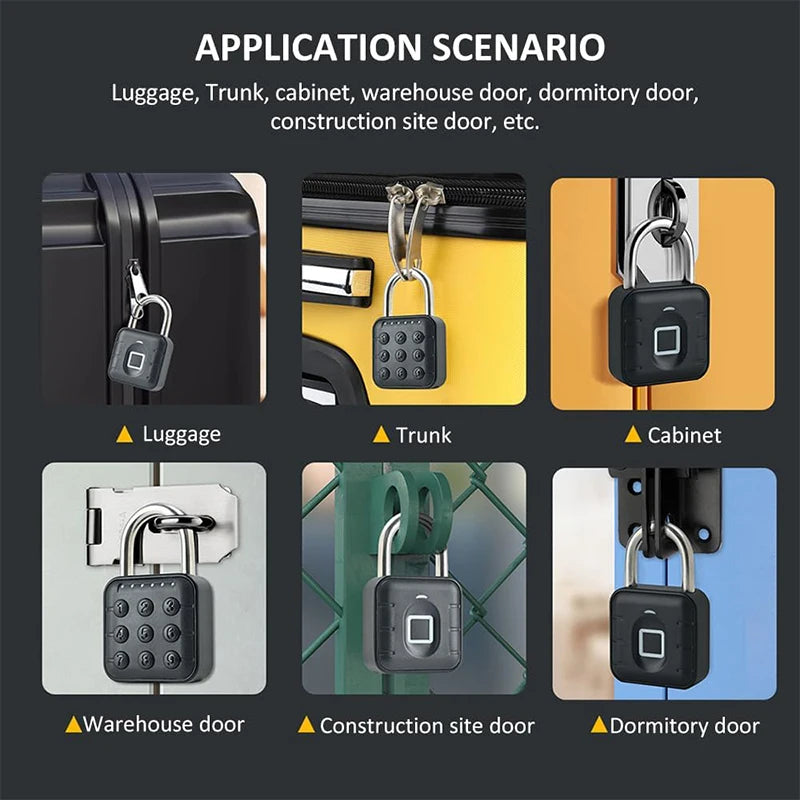 Cadeado Eletrônico Inteligente RAYKUBE SY-12 – Com Bluetooth, Leitor de Digital e Senha Temporária | Cadeado à Prova d’Água IP66 com Controle via App Tuya